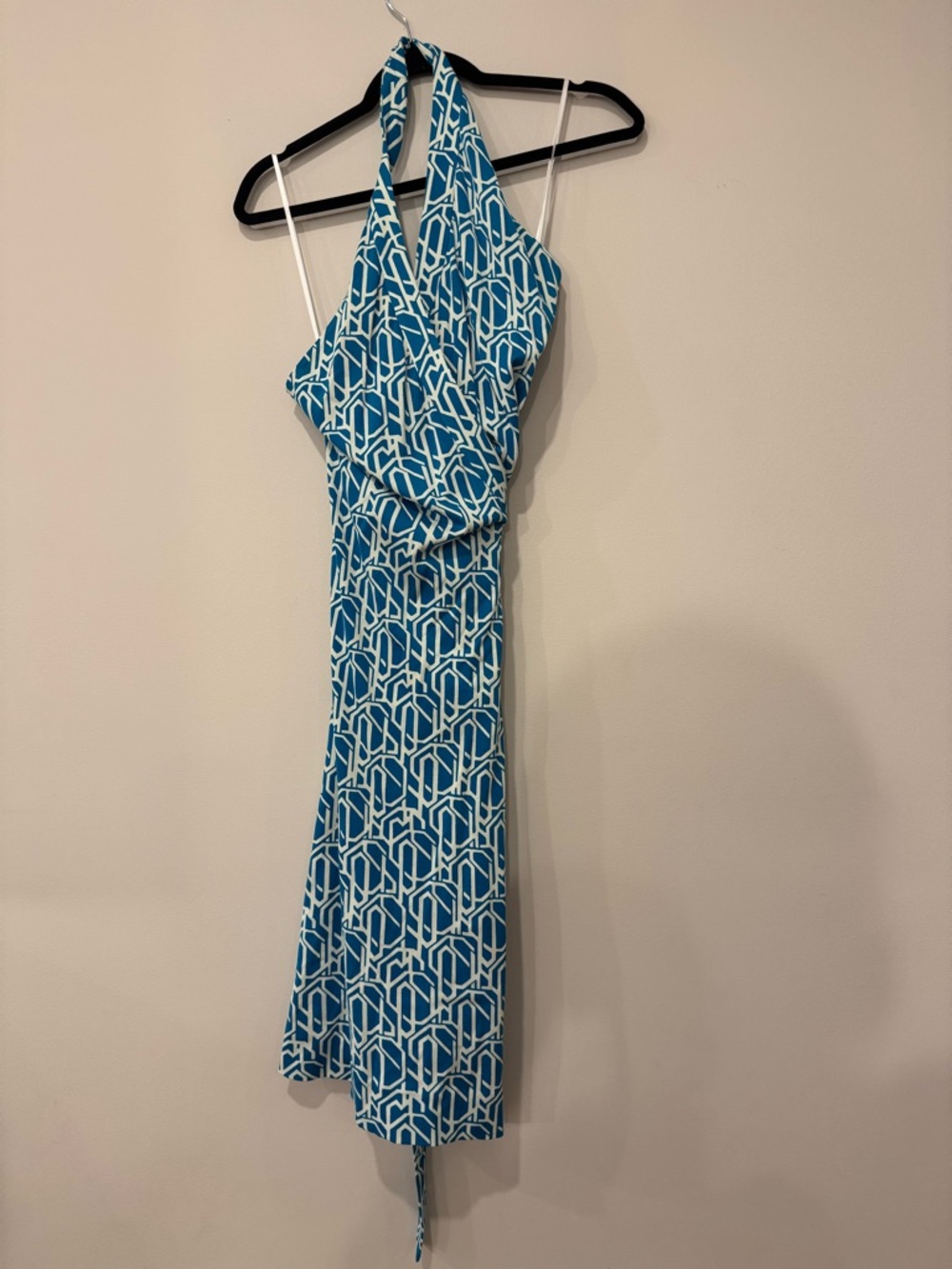 DVF Blue Geometric Halter Maxi Dress